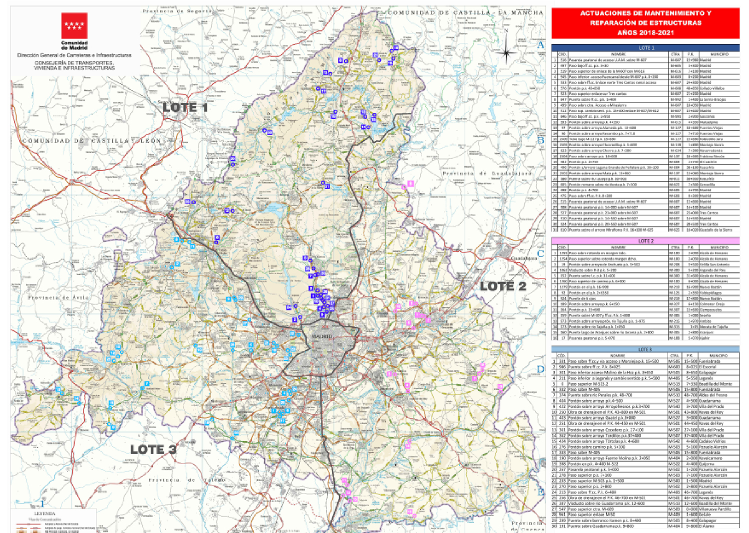 Figure 1.1.4.6 : Allotissement pour la région de Madrid des contrats pour la maintenance des structures